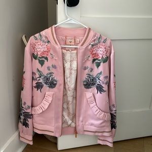TED BAKER PINK BOMBER EMBROIDERED